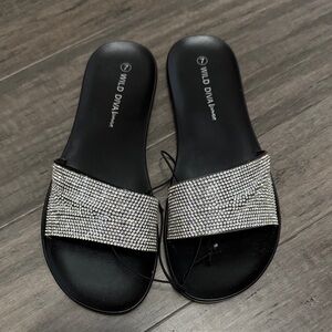 Wild Diva Black Sandals with Silver Accents
